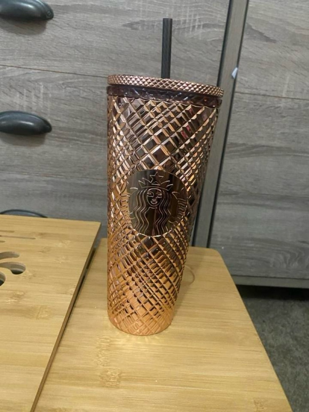 Starbucks Rose Gold Textured Metal Tumbler with Straw